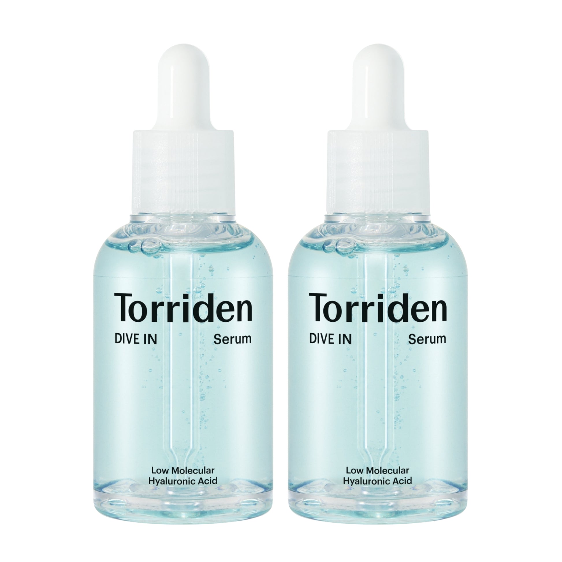 Torriden DIVE-IN Serum 50ml fuktighetsgivende og beroligende vegansk serum med 5 typer hyaluronsyre, panthenol og betaglukan, lett og raskt absorberende, gir glød og passer for sensitiv hud. Bundle
