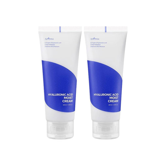 ISNTREE Hyaluronic Acid Moist Cream 100 ml fuktighetskrem med 5 typer hyaluronsyre, ceramider og planteoljer, gir intensiv fuktighet, beroliger og styrker hudbarrieren, egnet for normal, tørr og sensitiv hud