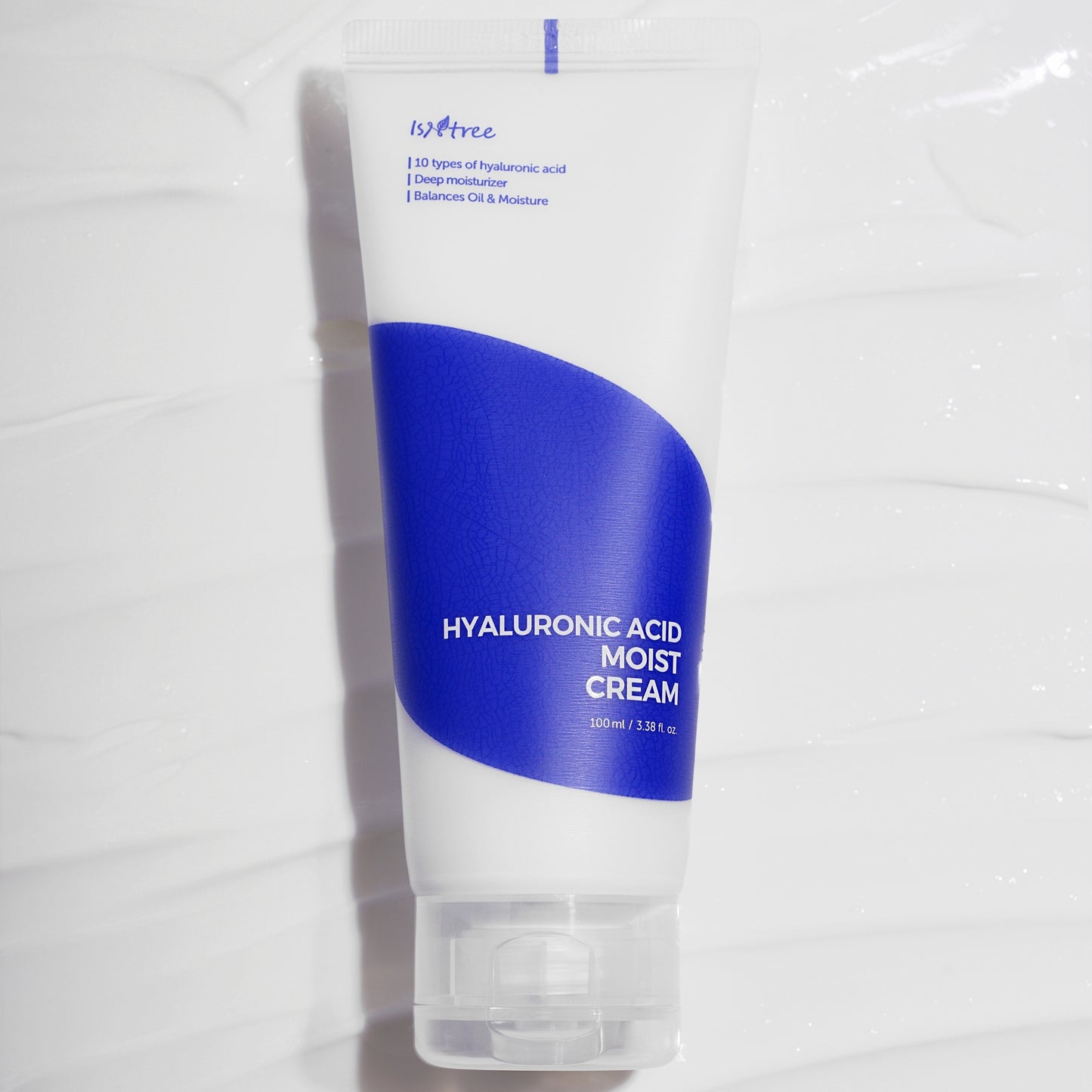 ISNTREE Hyaluronic Acid Moist Cream 100 ml fuktighetskrem med 5 typer hyaluronsyre, ceramider og planteoljer, gir intensiv fuktighet, beroliger og styrker hudbarrieren, egnet for normal, tørr og sensitiv hud