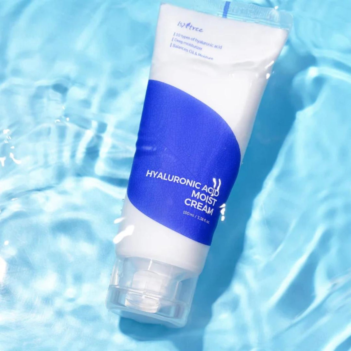 ISNTREE Hyaluronic Acid Moist Cream 100 ml fuktighetskrem med 5 typer hyaluronsyre, ceramider og planteoljer, gir intensiv fuktighet, beroliger og styrker hudbarrieren, egnet for normal, tørr og sensitiv hud