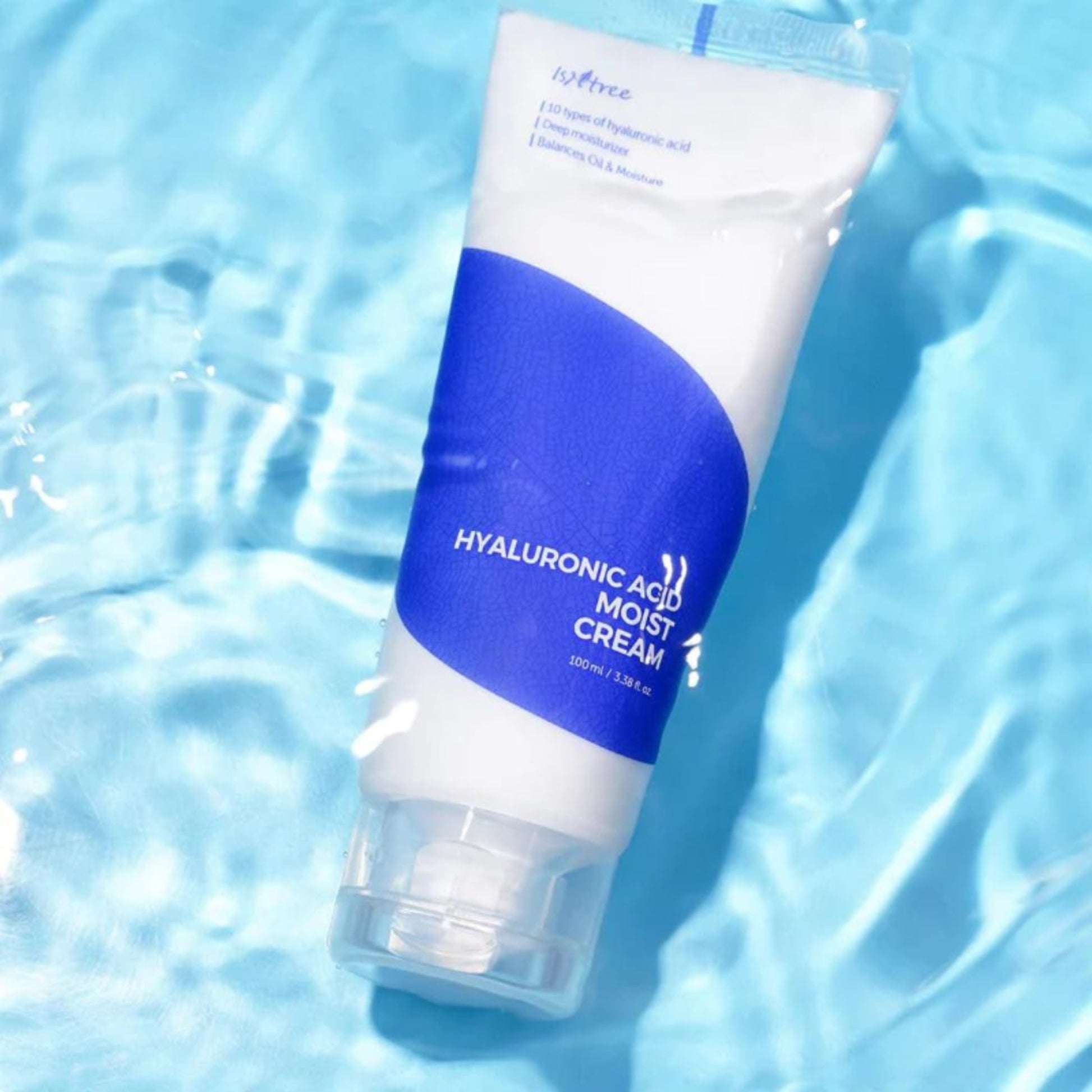 ISNTREE Hyaluronic Acid Moist Cream 100 ml fuktighetskrem med 5 typer hyaluronsyre, ceramider og planteoljer, gir intensiv fuktighet, beroliger og styrker hudbarrieren, egnet for normal, tørr og sensitiv hud