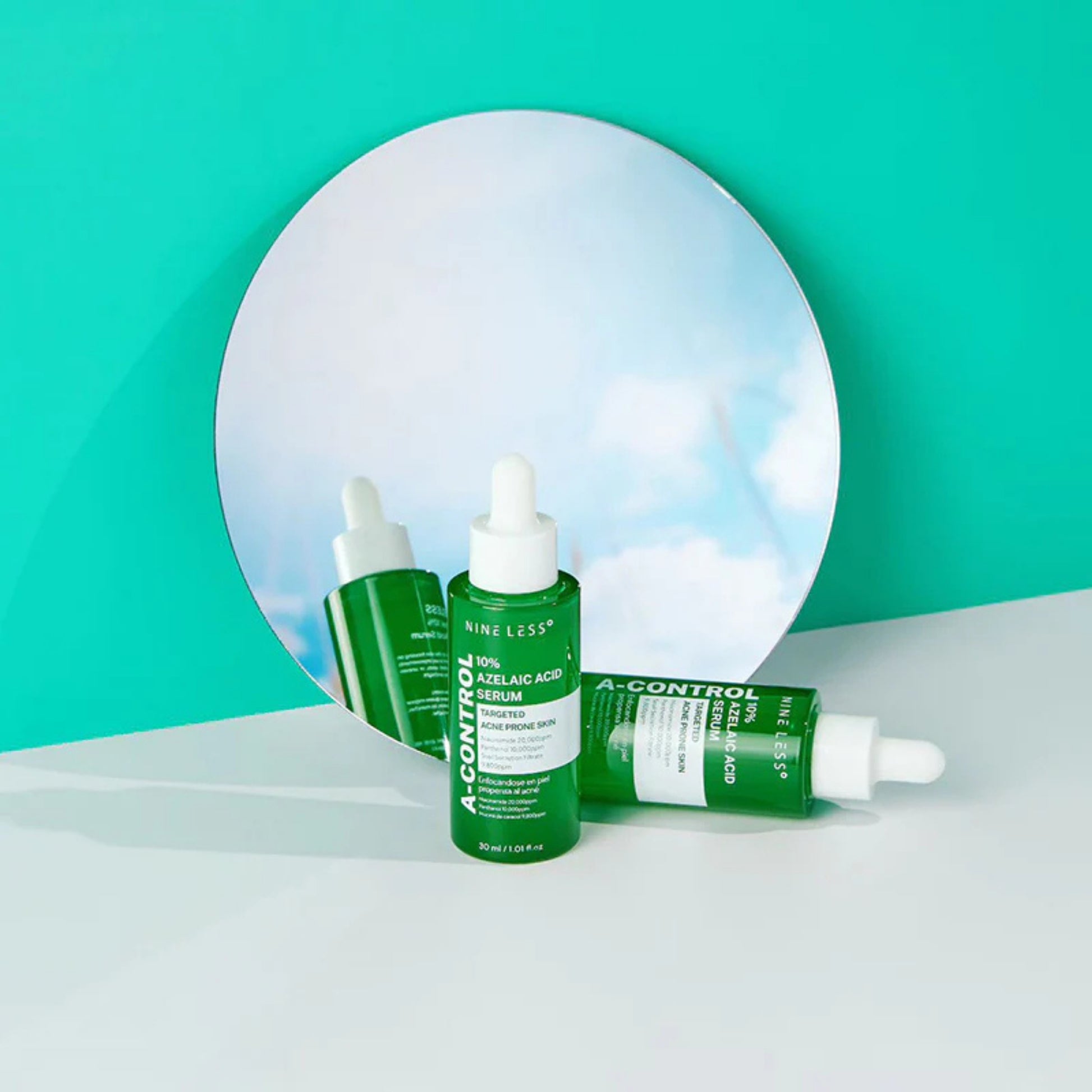 NINE LESS A-Control 10 prosent Azelaic Acid Serum for ansiktet reduserer kviser og rødhet, passer sensitiv hud og rosacea, styrker hudbarrieren