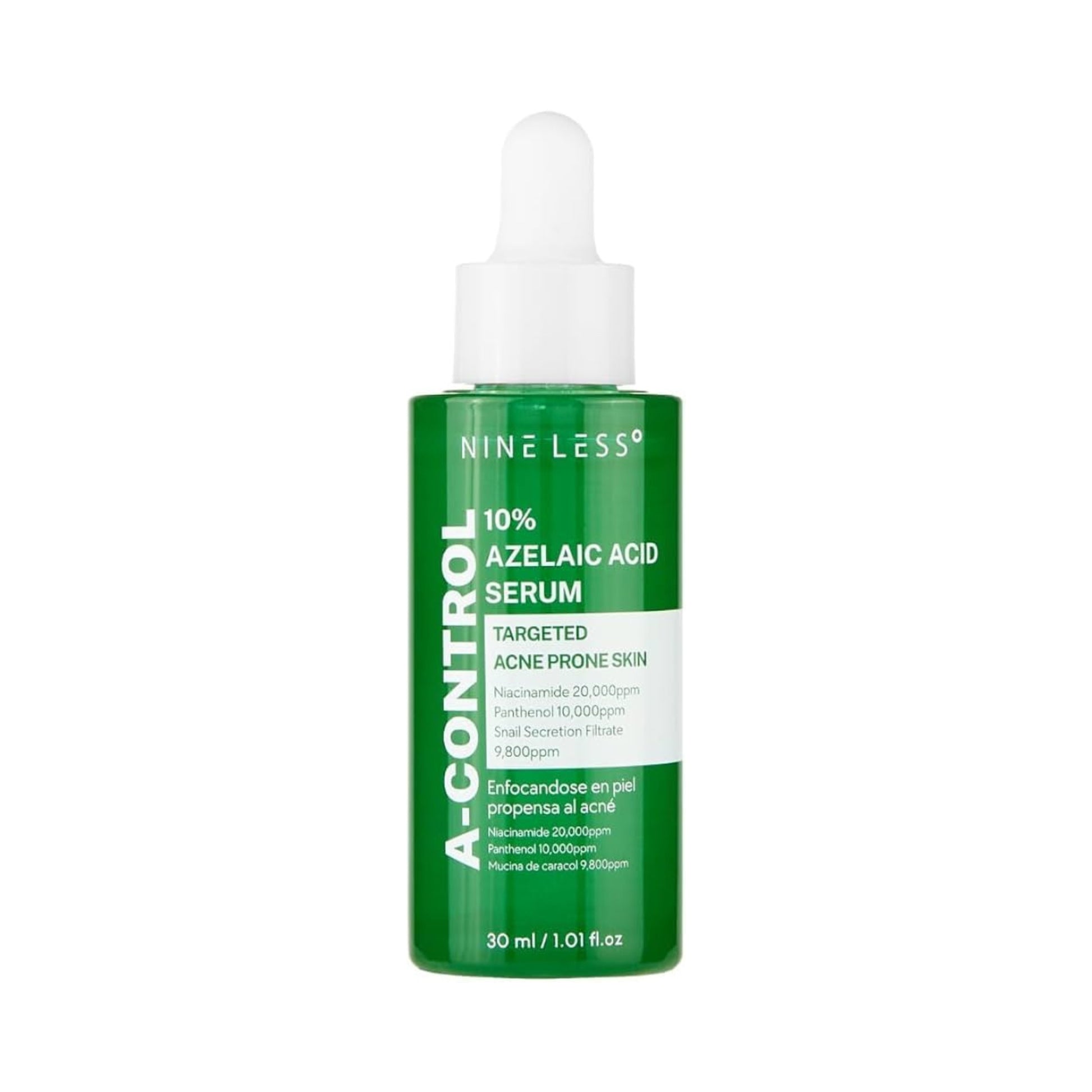 NINE LESS A-Control 10 prosent Azelaic Acid Serum for ansiktet reduserer kviser og rødhet, passer sensitiv hud og rosacea, styrker hudbarrieren