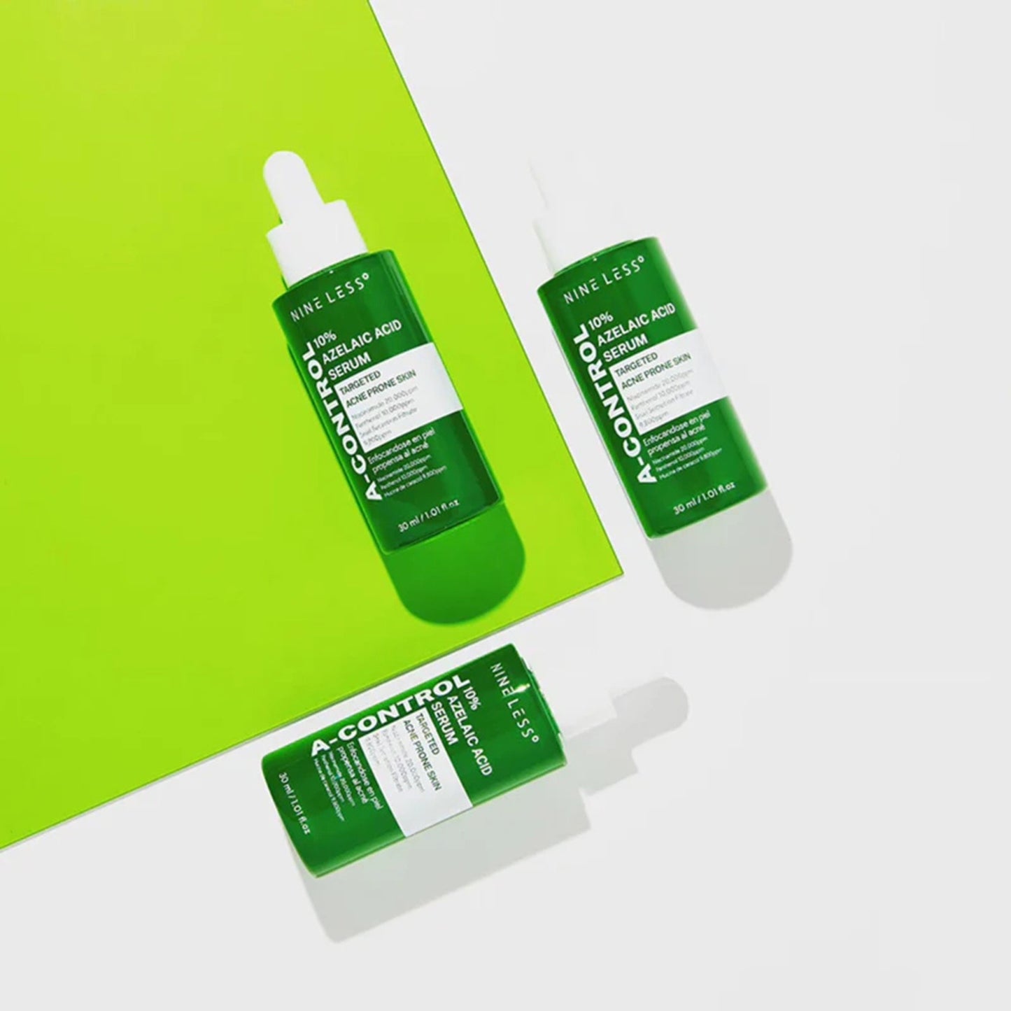 NINE LESS A-Control 10 prosent Azelaic Acid Serum for ansiktet reduserer kviser og rødhet, passer sensitiv hud og rosacea, styrker hudbarrieren