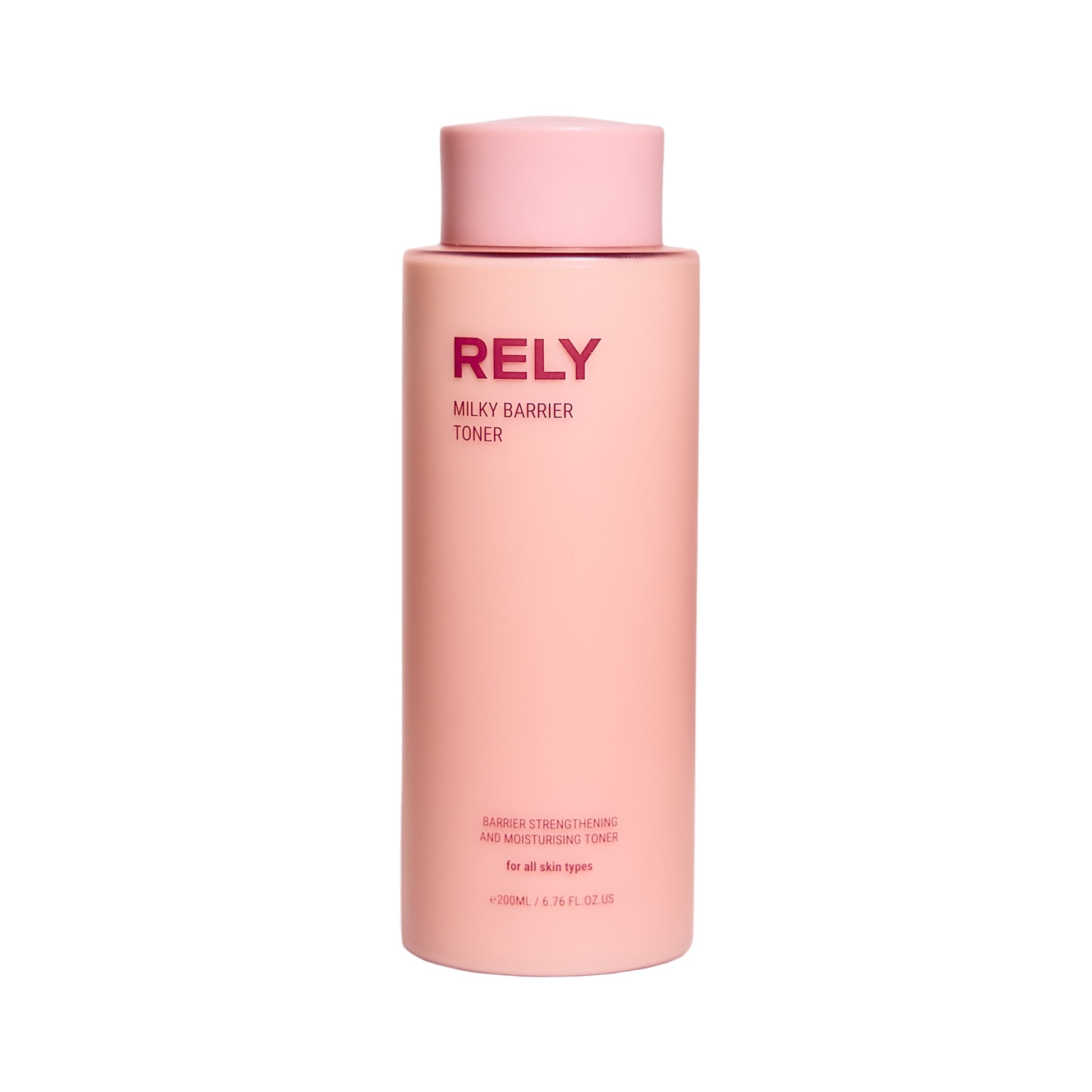 RELY Milky Barrier Toner 200 ml er en fuktighetsgivende milky toner som styrker hudbarrieren og gir langvarig fukt og glød med ceramider betaglukan hyaluronsyre ris og havreekstrakt egnet for alle hudtyper spesielt tørr og sensitiv hud trygg for gravide og ammende.